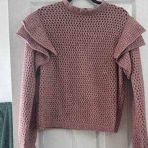 Chic Mauve Ruffle Knit Sweater